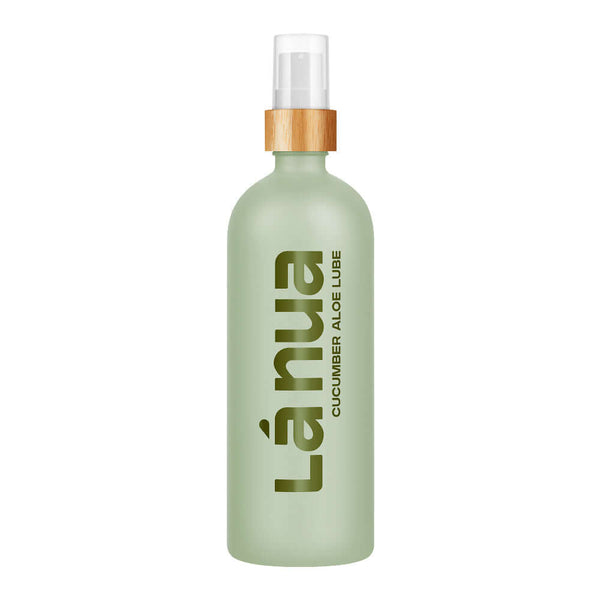 La Nua Cucumber Aloe Water Based Lubricant 6.8 Oz in a stylish bottle with a bamboo cap.