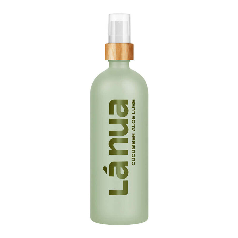 La Nua Cucumber Aloe Water Based Lubricant 6.8 Oz in a stylish bottle with a bamboo cap.