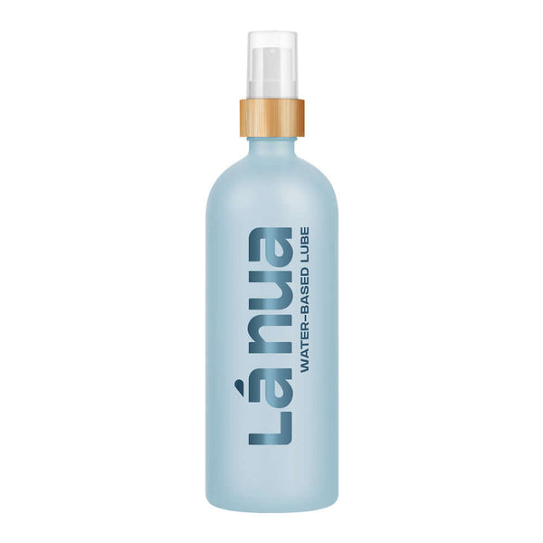 La Nua Unflavored Water Based Lubricant 6.8 Oz bottle with spray nozzle and blue packaging.