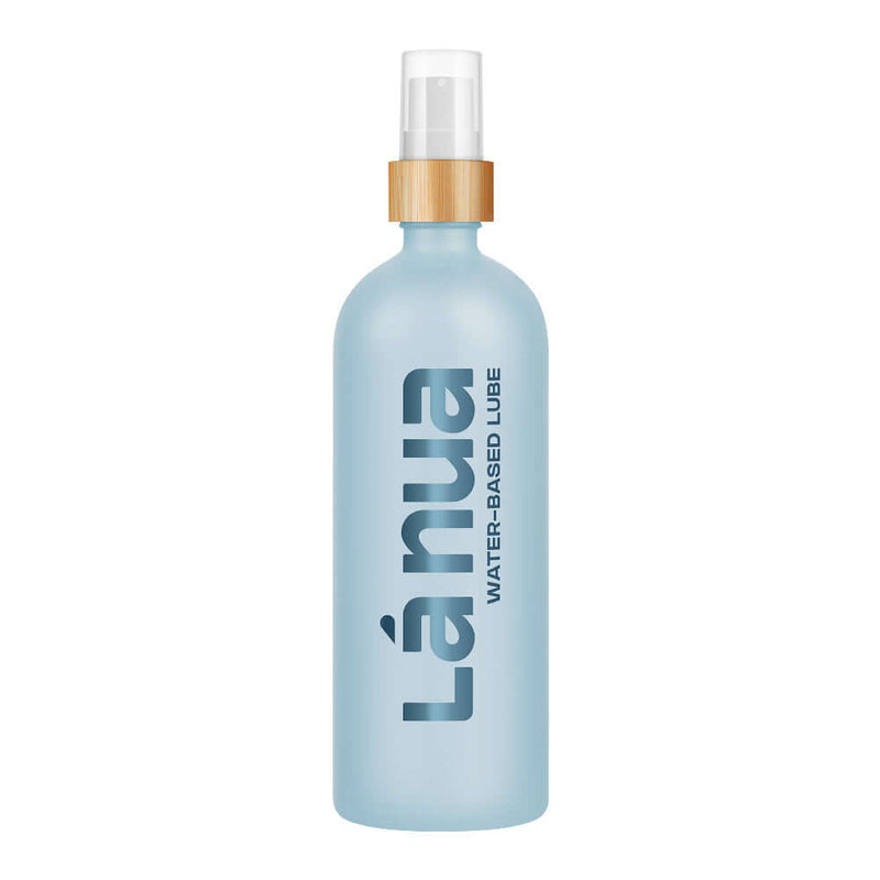 La Nua Unflavored Water Based Lubricant 6.8 Oz bottle with spray nozzle and blue packaging.