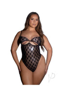 Playboy Shimmer Bunny Teddy 2 XLarge Gray Black sheer bodysuit featuring iconic Playboy branding and a flattering silhouette.
