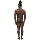 Male Power Warrior Studded Thong Harness Black showcased on model from the back, featuring a supportive thong and body-hugging harness.