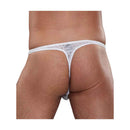 Male Power Stretch Lace Bong Thong White S/M showcased from the back, highlighting its floral lace design.