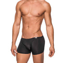 Male Power Seamless Sleek Sheer Pouch Short Black Medium worn by a model, showcasing a sleek modern design.