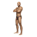 Male Power Hocus Pocus Uplift Bong Thong Purple L/XL model showcasing shimmer and fit.