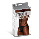 Male Power Easy Breezy Jock Sleeve Black L/XL packaging showcasing a stylish jock with a sleeved pouch design.