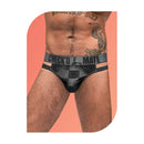 Male Power Wow Cutout Thong Black L/XL stylish design with sheer checkerboard fabric and bold waistband