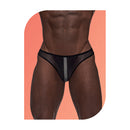 Male Power Wow Landing Strip Bikini Brief Black Medium on male model with sleek fit and matte onyx insert strip.