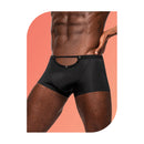 Male Power Wow Magnificence Mini Short Black Large displayed on a model showcasing its bold style and fit.