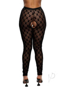 Playboy Burnout Bunny Footless Tights Black showcasing the playful Playboy logo design and unique sheer style from behind.