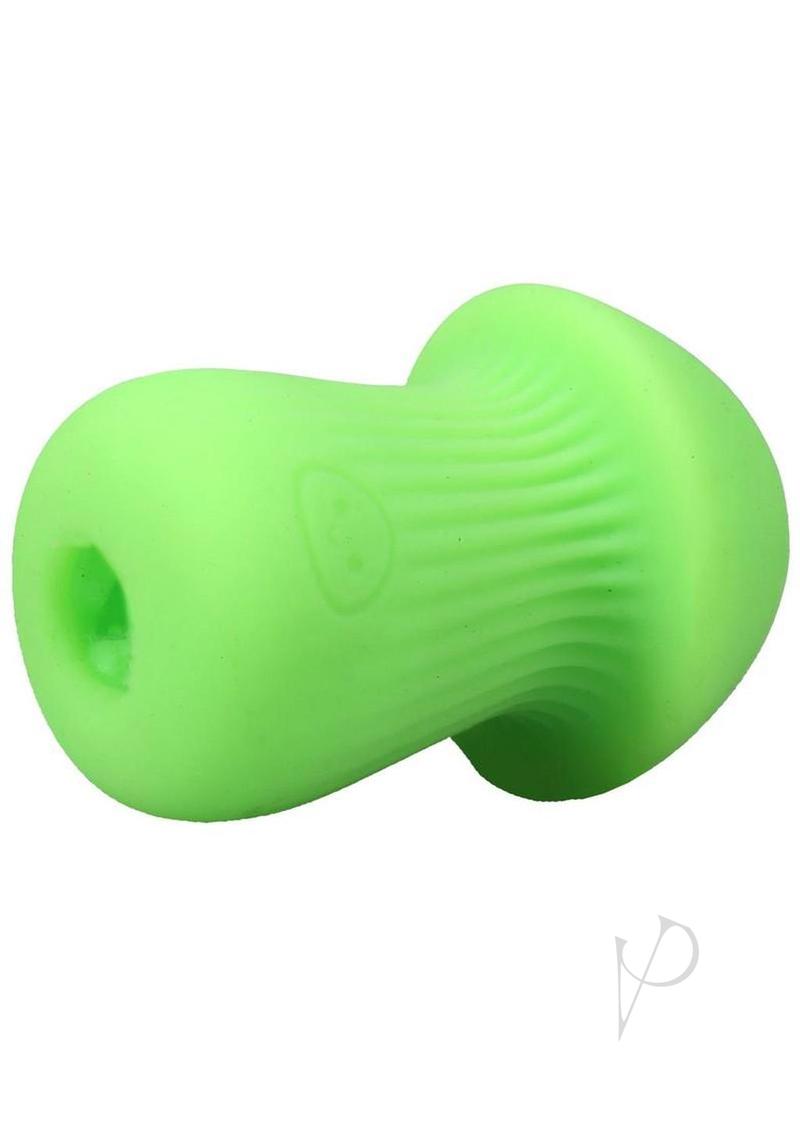 Mochi Ultraskyn Mini Stroker Green showcasing its playful design and textured interior for enhanced solo play.