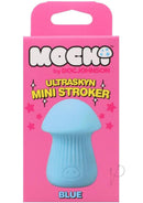 Mochi Ultraskyn Mini Stroker Blue packaging featuring a fun mushroom design on a pink background.