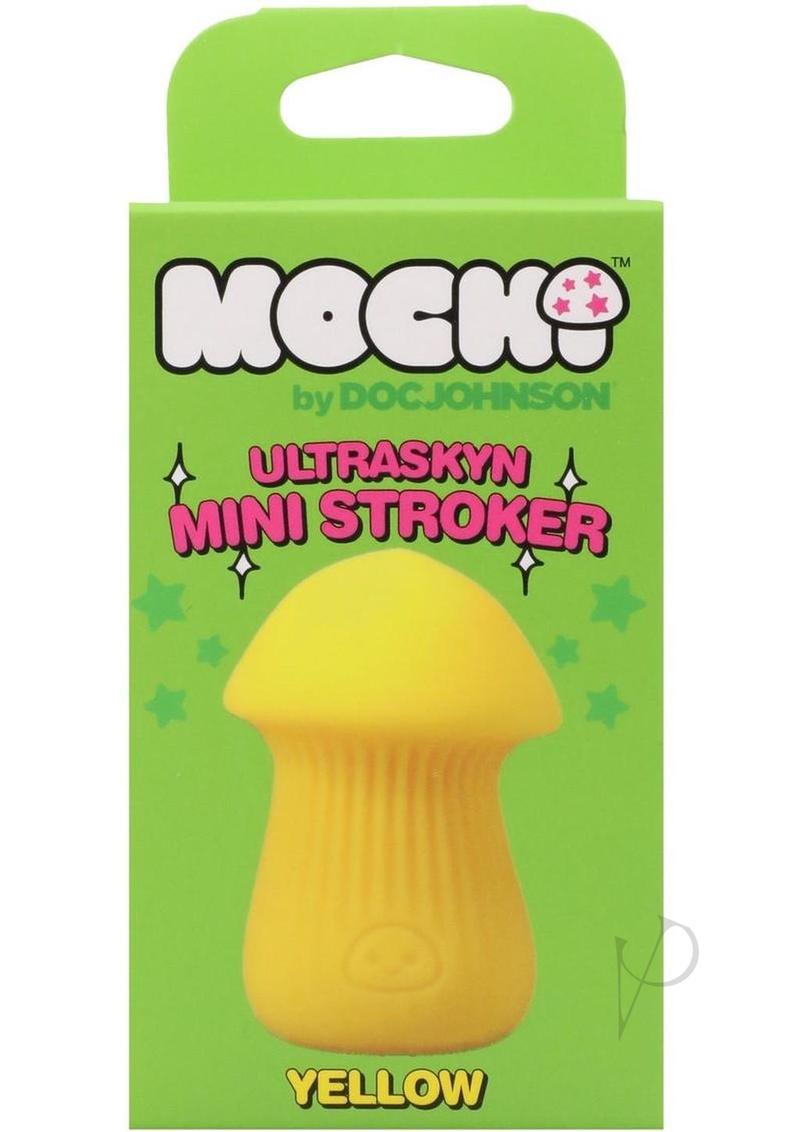 Mochi Ultraskyn Mini Stroker Yellow packaging featuring a playful mushroom design.