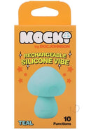 Mochi Mushroom Vibe Silicone Rechargeable Vibrator Teal packaging showcasing its cute mushroom design and 10 functions.