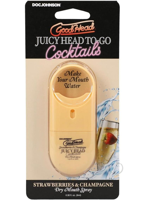 GoodHead Juicy Head to Go Cocktails Strawberries and Champagne Spray packaging with sprayer.