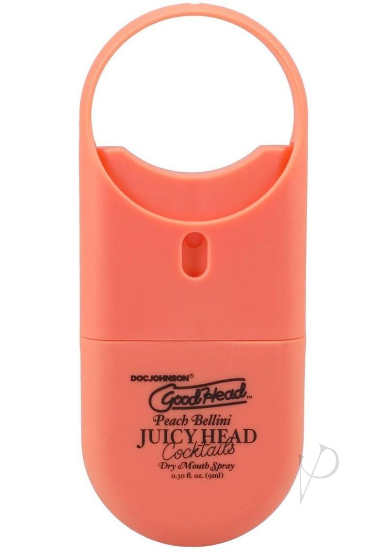 GoodHead Juicy Head to Go Cocktails Peach Bellini Dry Mouth Spray packaging in peach color.