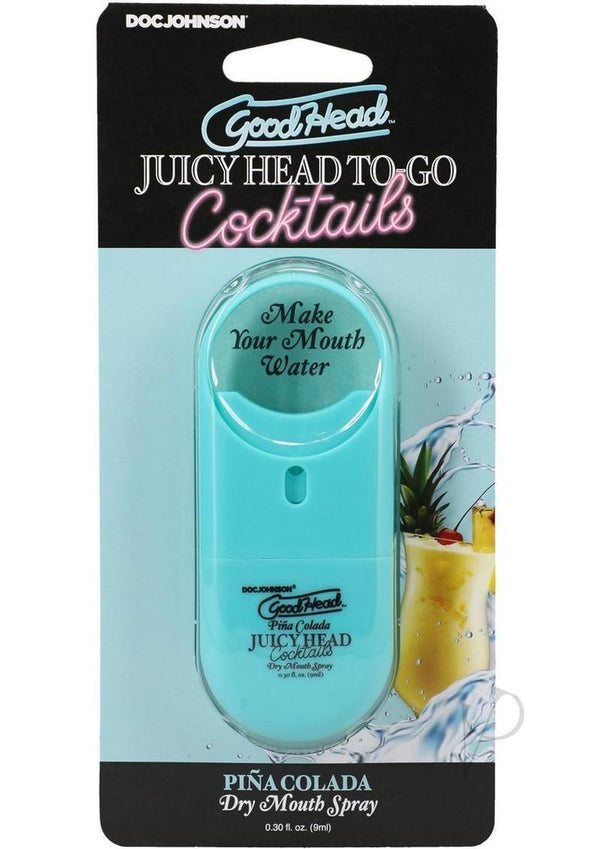 GoodHead Juicy Head to Go Cocktails Pina Colada Dry Mouth Spray packaging featuring tropical design and product details.