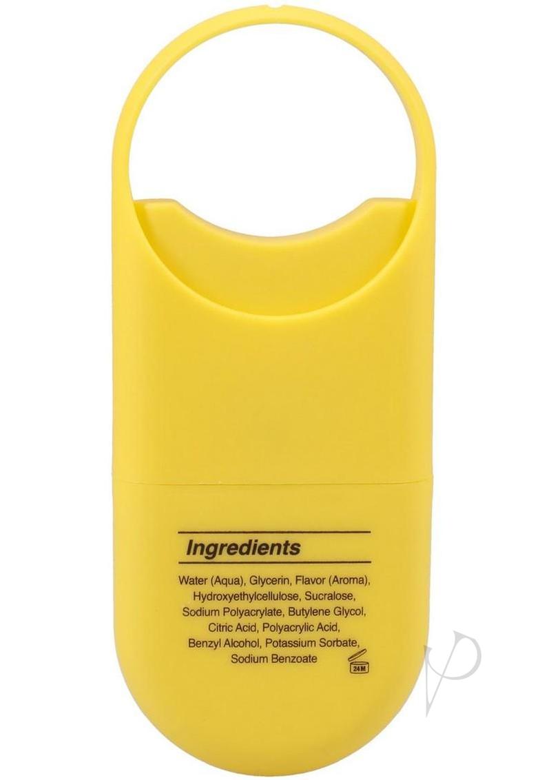 GoodHead Juicy Head to Go Cocktails Lemon Drop Dry Mouth Spray ingredients on yellow bottle.