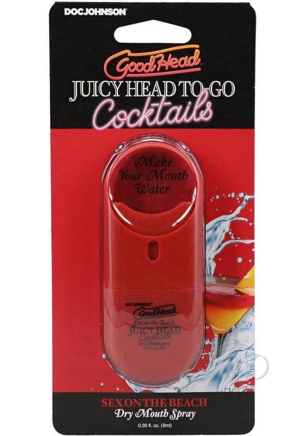 GoodHead Juicy Head to Go Cocktails Sex on The Beach Dry Mouth Spray packaging with red design and spray nozzle.