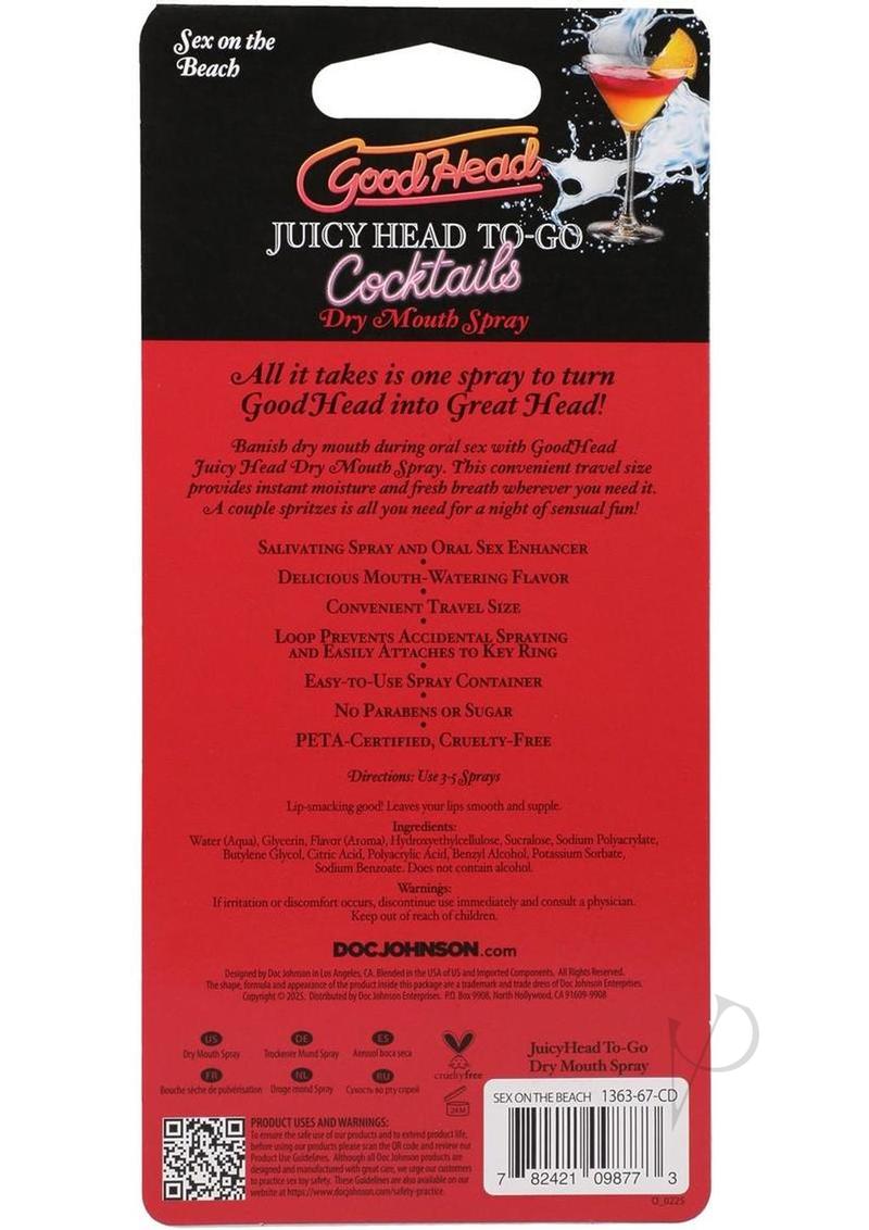 GoodHead Juicy Head to Go Cocktails Sex on The Beach Dry Mouth Spray product packaging back view.