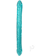 Crystal Jellies Double Dildo 18 inches Teal in a sleek design, showcasing its translucent teal color and flexible form.