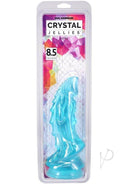 Crystal Jellies Mythical Invader Dildo Teal in packaging, showcasing its unique design and vibrant color.
