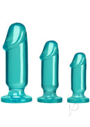 Crystal Jellies Anal Starter 3 Piece Kit Teal featuring three transparent teal anal trainers.