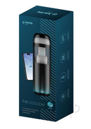 Kaotik Labs The Cocoon App Controlled Masturbator Black/Blue packaging with app interface and features highlighted.