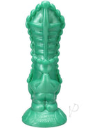 Polynesian Mala Ma ona Earth Idol Vibrating Dildo with Remote Control showcased in vibrant green color and unique design.