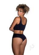 Playboy Bling Bunny Lounge Set 2 Piece Large XL Black Silver showcasing a stylish woman in black cropped tank and bottoms.