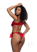 Playboy Bow Bunny Lounge Set 2 Piece Large XLarge Red model showcasing the back view in a red satin material.