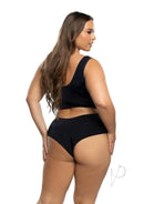 Playboy Bling Bunny Lounge Set 2 Piece XL 2XLarge Black model showcasing back view of cropped tank top and hip hugger bottom.