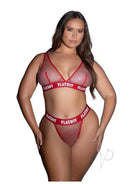 Playboy Galaxy Bunny Set 2 Piece XL 2 XL Red showcasing a bold crystal fishnet design with red trim.