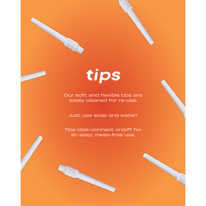 Du Douche Stone flexible tips are easy to clean and click-connect for mess-free use.
