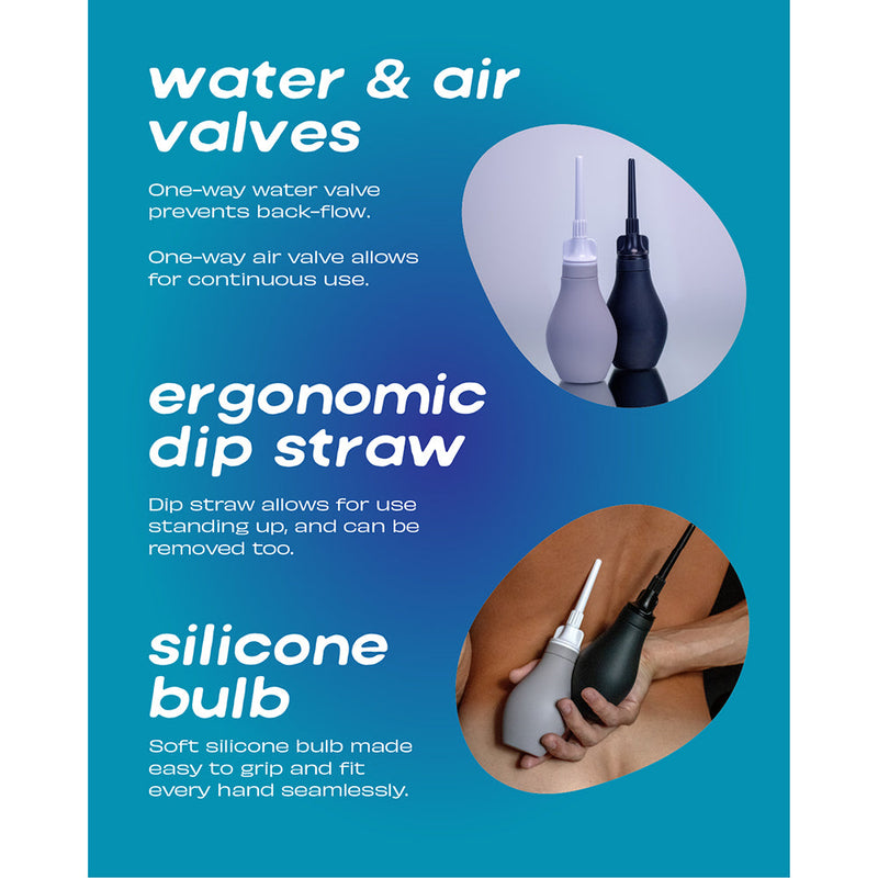 Du Douche Midnight features ergonomic design with silicone bulb, air valves, and dip straw for optimal use.
