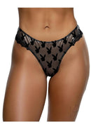 Playboy Shimmer Bunny Thong Small Medium Black showcasing the iconic Bunny logo in a sleek black design.