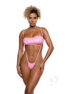 Playboy Tempting Bunny Sling OS Pink bodysuit featuring a bandeau design with Playboy logo in pink and white.
