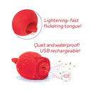 Wild Rose and Tongue Sucking and Licking Vibrator Red features lightening-fast flickering tongue, waterproof design.