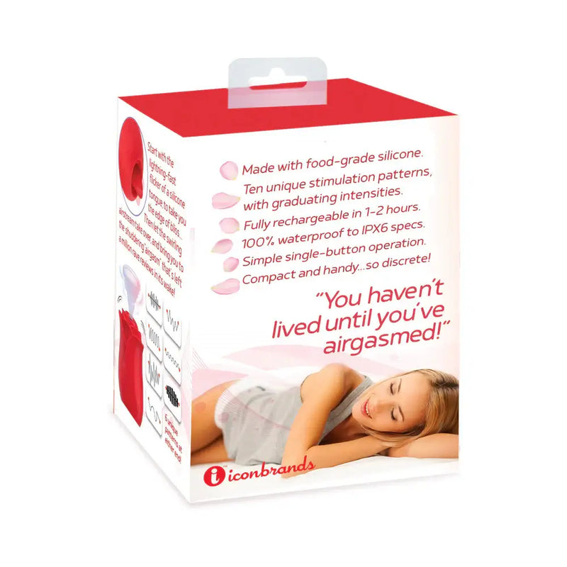 Packaging for Wild Rose and Tongue Sucking and Licking Vibrator Red with features and benefits listed.