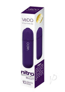 VeDO Nitro 3.25 Inch Silicone Bullet Vibrator Purple packaging showcasing its sleek design and features.