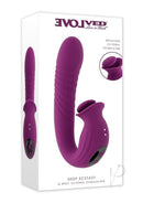 Evolved Deep Ecstasy Thrusting Rabbit Vibrator Purple packaging with clitoral stimulator and G-spot design.