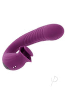 Evolved Deep Ecstasy Thrusting Rabbit Vibrator Purple with ribbed shaft and clitoral stimulator for pleasure.