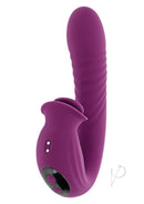 Evolved Deep Ecstasy Thrusting Rabbit Vibrator Purple with ribbed shaft and clitoral stimulator for pleasure.