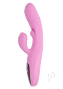 Evolved Push the Button G-Spot Rabbit Vibrator Pink side view showcasing its curved design and dual stimulators.