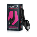 Forto Ribbed Pro Silicone Vibrating Anal Massager Black in packaging showcasing a textured design for enhanced pleasure.