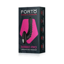 Forto Ribbed Pro Silicone Vibrating Anal Massager Black packaging with ergonomic design and ribbed texture.