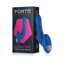 Forto Ribbed Pro Silicone Vibrating Anal Massager Blue with packaging and ergonomic design features.
