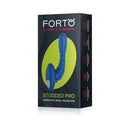Forto Studded Pro Silicone Vibrating Anal Massager Blue packaging featuring ergonomic design and textured surface.