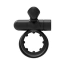 Forto Pointer Silicone Vibrating Dual Cockring Black with dual rings and external stimulator for shared pleasure.