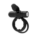 Forto Pointer Silicone Vibrating Dual Cockring Black with dual-ring design and external stimulator for shared pleasure.